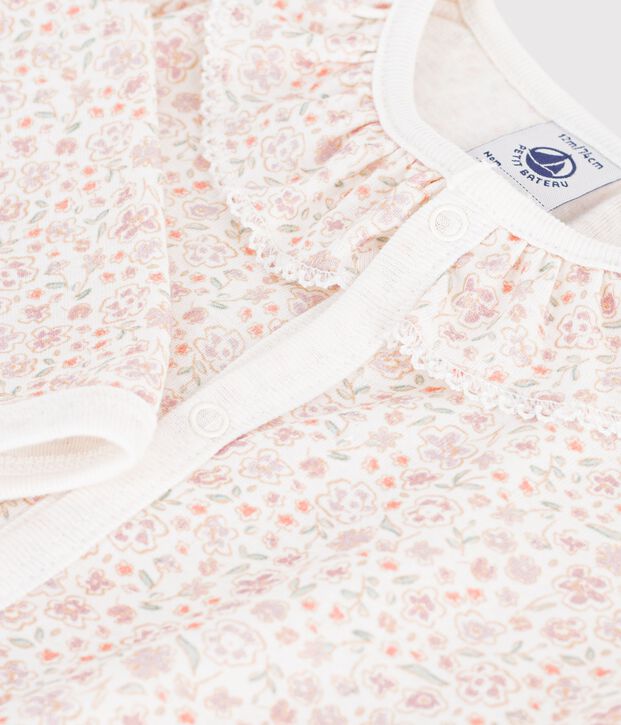 Pijama sin pies de algod&oacute;n con cuello estampado de flores blanco/multicolor