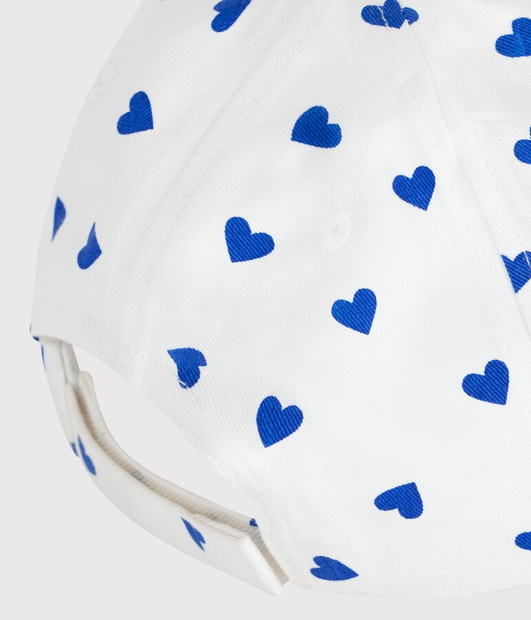 Sombrero infantil de sarga con estampado de corazones blanco/azul