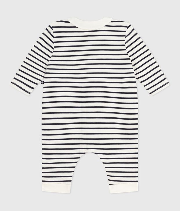Mono a rayas marineras de algod&oacute;n con cuello para beb&eacute; blanco/azul