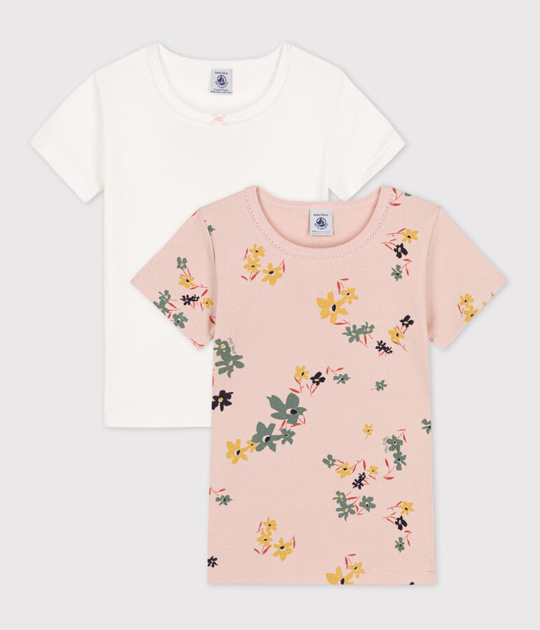 Juego de 2 camisetas de manga corta con flores de algod&oacute;n de ni&ntilde;a variante 1