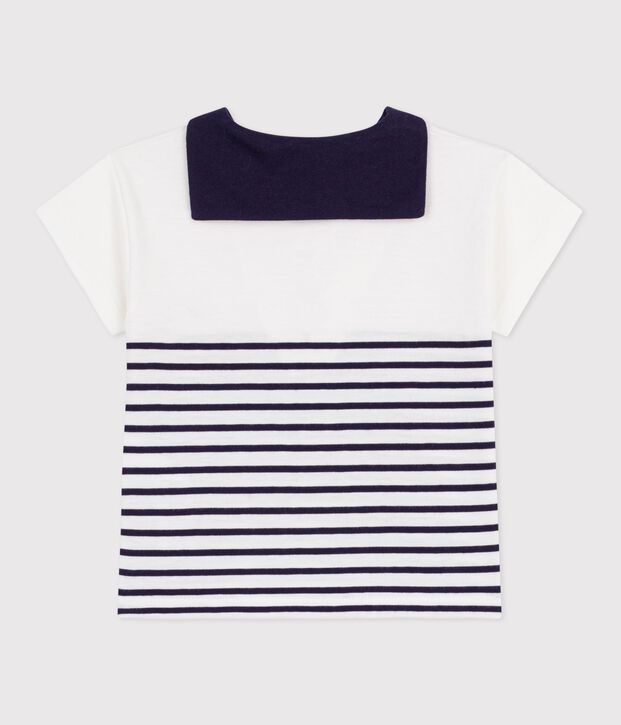 Camiseta de algod&oacute;n de manga corta a rayas marineras para beb&eacute; azul/azul