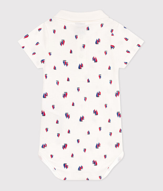 Body de algod&oacute;n de manga corta con estampado de barcos para beb&eacute; blanco/multicolor