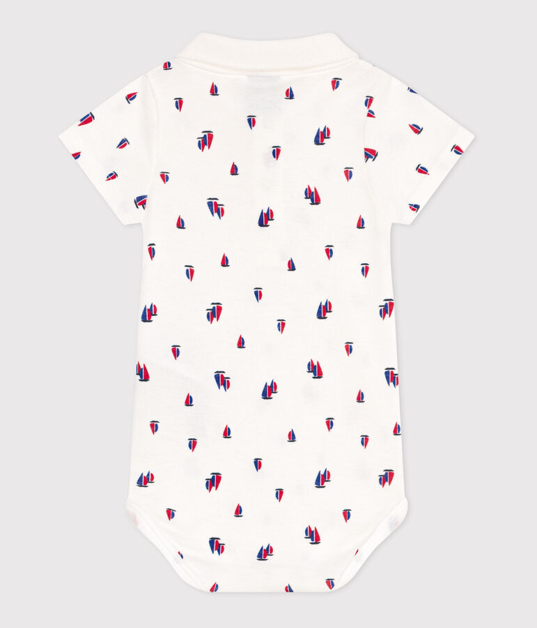 Body de algod&oacute;n de manga corta con estampado de barcos para beb&eacute; blanco MARSHMALLOW/blanco MULTICO
