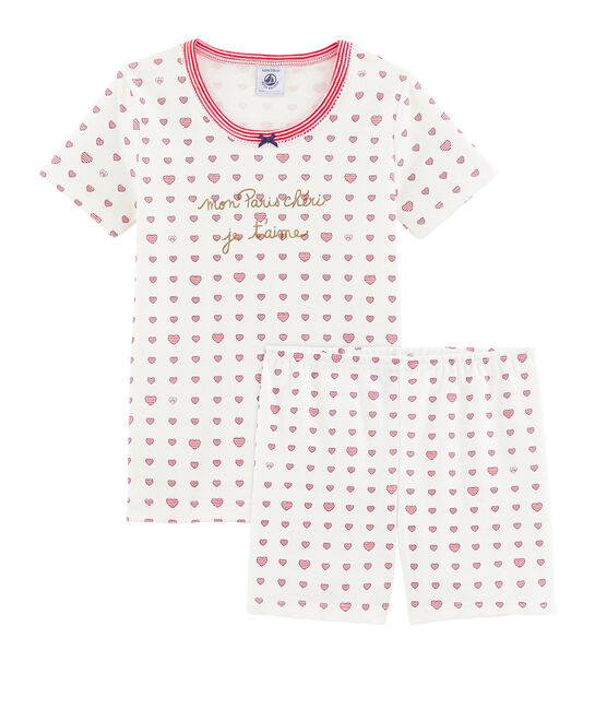 Pijama corto de corte muy ajustado para niña blanco MARSHMALLOW/blanco MULTICO