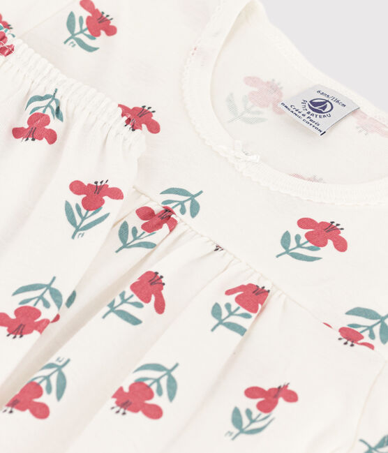 Pijama corto de algodón con flores y corona para niña blanco MARSHMALLOW/blanco MULTICO