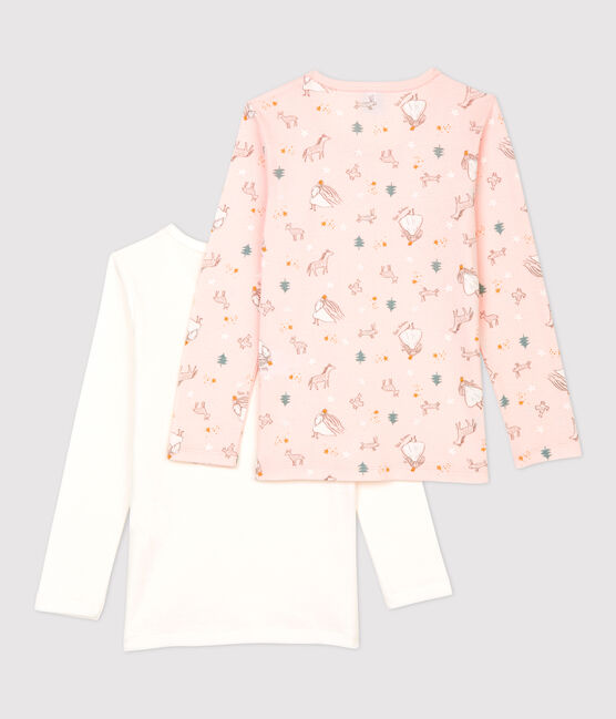 Juego de 2 camisetas de manga larga con estampado de princesas de niña de algodón variante 1