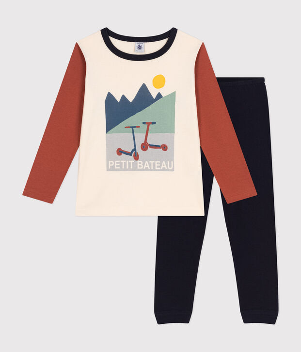 Pijama infantil liso con motivo de patinetes de algod&oacute;n azul/multicolor