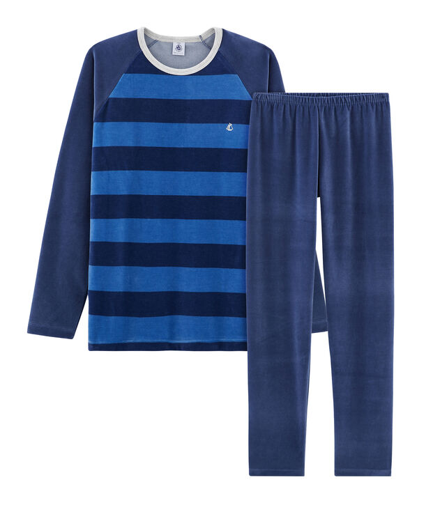 Pijama de terciopelo para ni&ntilde;o azul/azul