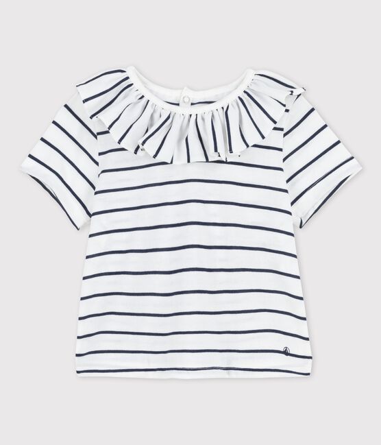 Blusa de manga corta a rayas de jersey para bebé blanco MARSHMALLOW/azul SMOKING
