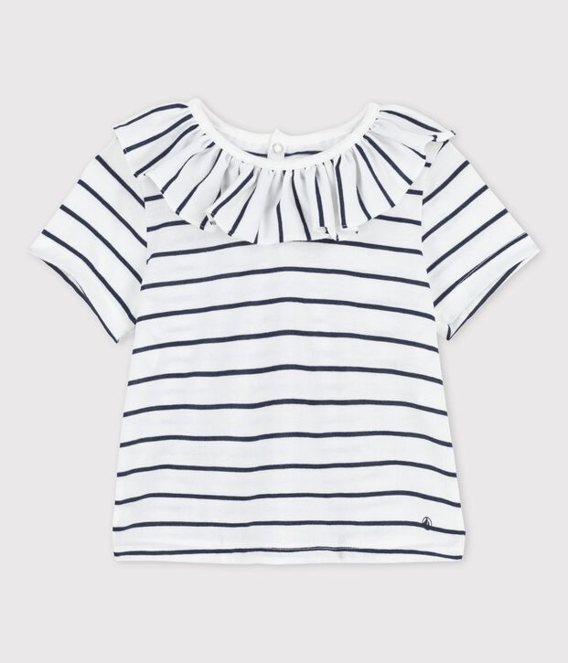 Blusa de manga corta a rayas de jersey para beb&eacute; blanco/azul
