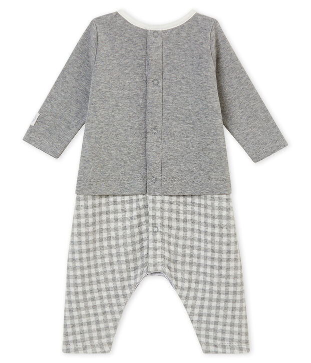 Pelele largo vichy para beb&eacute; ni&ntilde;o gris/blanco