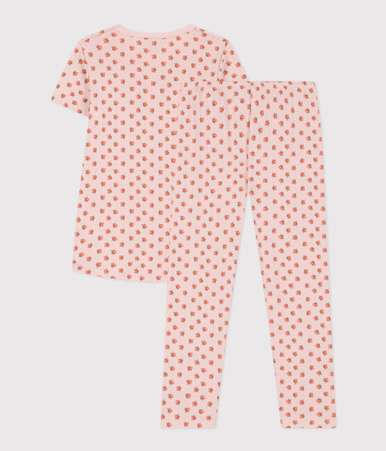 Pijama de manga corta de algodón para niña rosa SALINE/blanco MULTICO