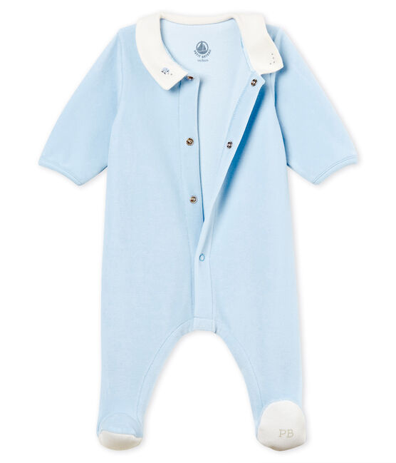 Pelele de terciopelo de algodón liso para bebé niño azul FRAICHEUR