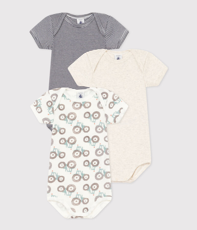 Juego de 3 bodis de manga corta de algod&oacute;n con tractores para beb&eacute; multicolor