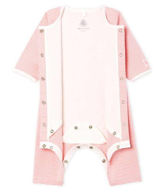 Bodyjama sin pies para bebé niña de punto rosa CHARME/blanco MARSHMALLOW