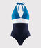 Traje de baño de 1 pieza reciclado de mujer azul SMOKING/blanco MULTICO