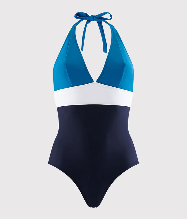 Traje de ba&ntilde;o de 1 pieza reciclado de mujer azul/multicolor