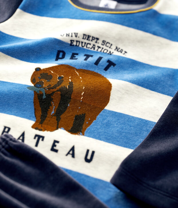 Pijama a rayas de ni&ntilde;o de terciopelo azul/multicolor