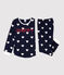 Pijama de niña/niño con estampado de corazones de muletón azul SMOKING/blanco MARSHMALLOW