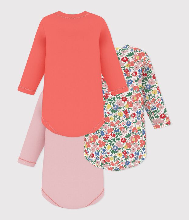 Juego de bodis de algod&oacute;n de manga larga con estampado de flores para beb&eacute; multicolor