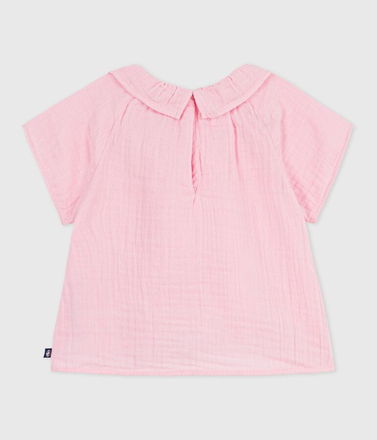 Blusa lisa de algod&oacute;n de manga larga para beb&eacute; rosa