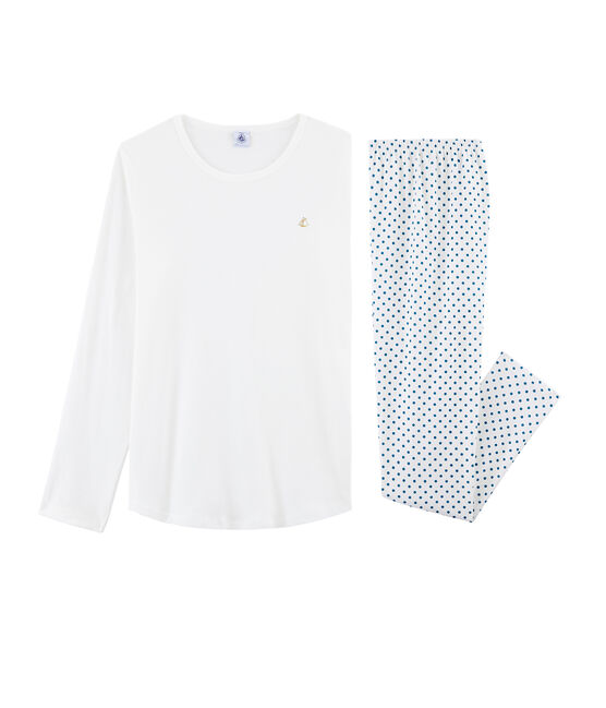 Pijama de punto para chica blanco MARSHMALLOW/azul CONTES