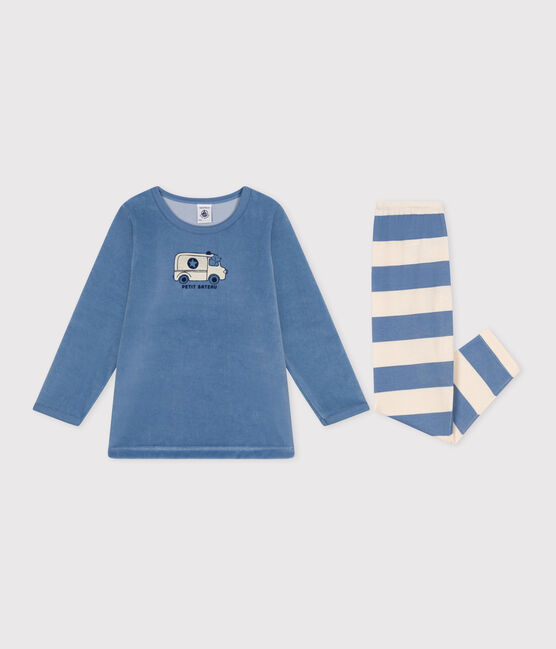 Pijama infantil de manga larga de terciopelo azul BEACH/ MULTICO