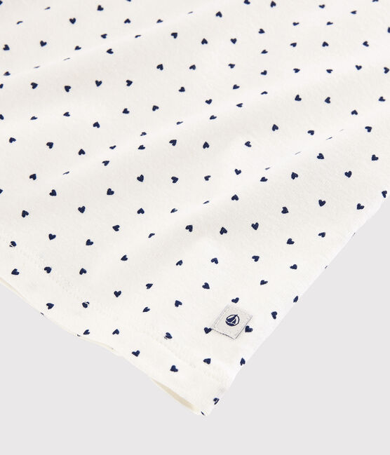 Pijama corto de corazones azules de algodón de chica/mujer blanco MARSHMALLOW/azul MEDIEVAL