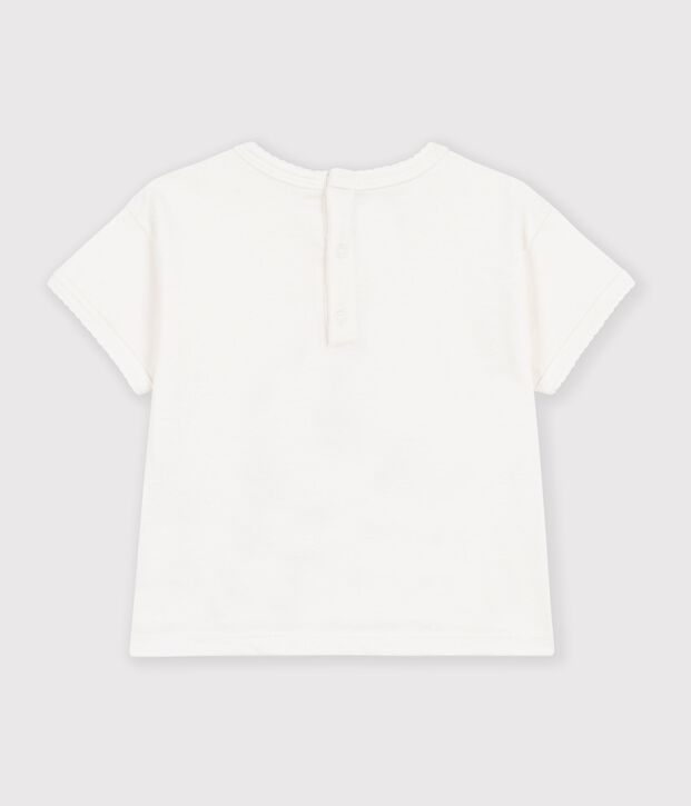 Camiseta lisa de algod&oacute;n de manga corta con estampado para beb&eacute; blanco