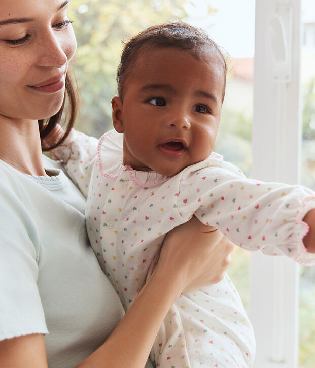 Pijama de t&uacute;bico con cuello y flores para beb&eacute; blanco/multicolor