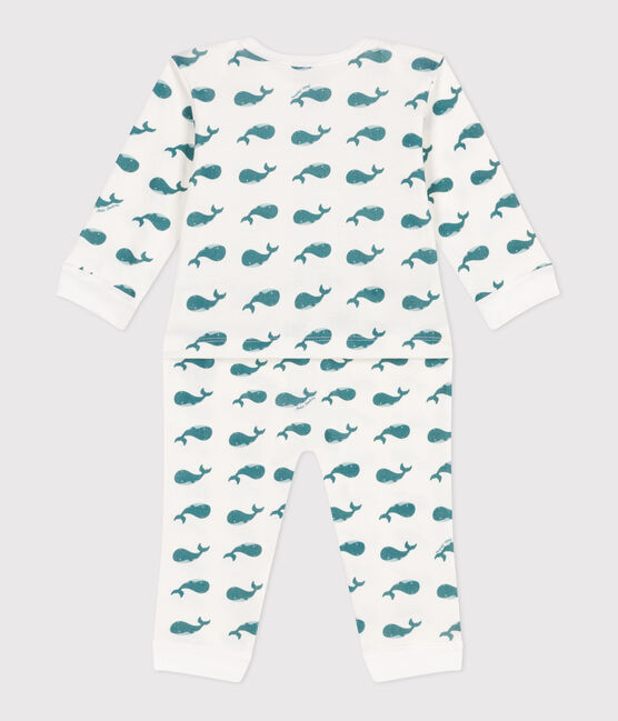 Pijama de algodón con ballenas y abertura sin botones de presión para bebé verde MARSHMALLOW/ DRAGONFLY