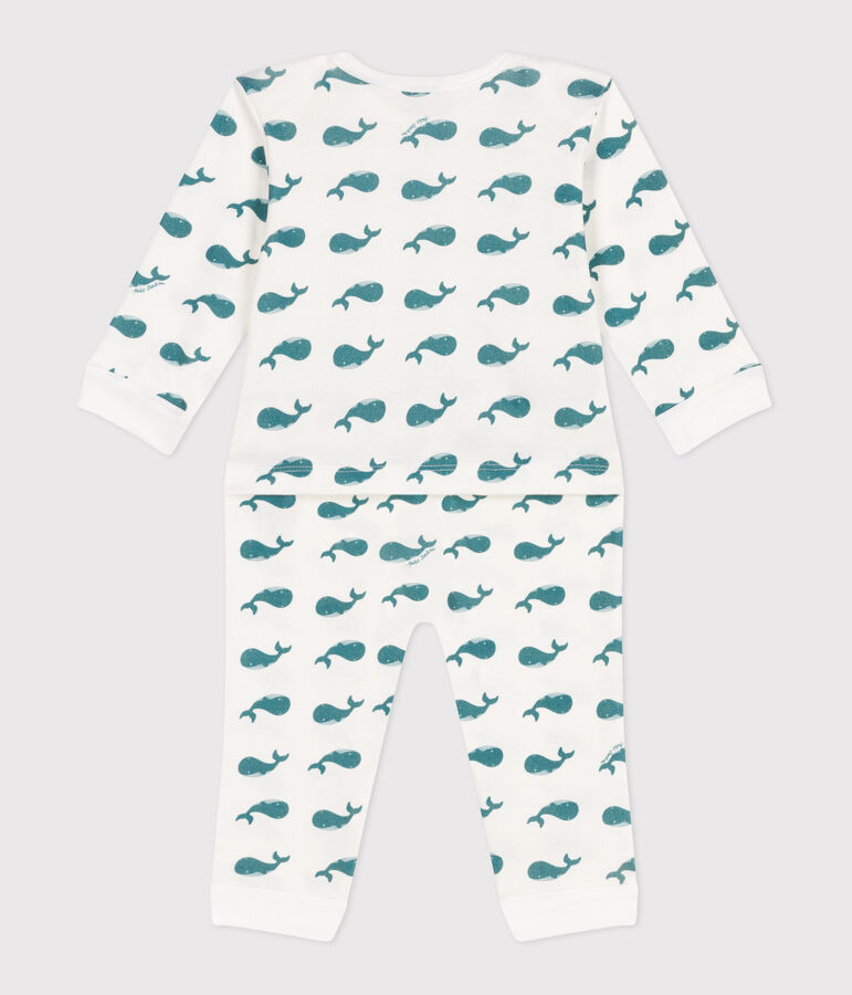 Pijama de algod&oacute;n con ballenas y abertura sin botones de presi&oacute;n para beb&eacute; blanco/verde