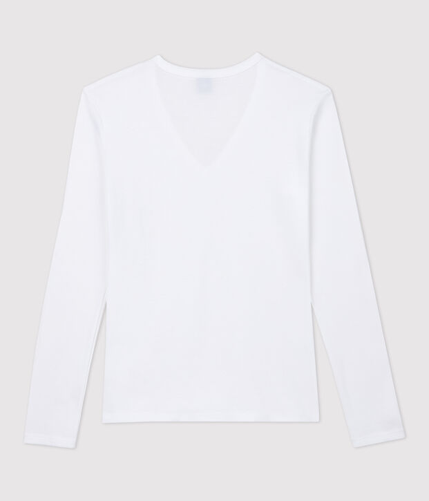 Camiseta de cuello de pico emblem&aacute;tica de algod&oacute;n de mujer blanco