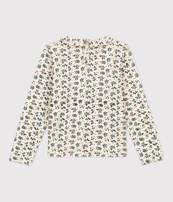 Camiseta con flores de algodón de manga larga de niña blanco AVALANCHE/ MULTICO