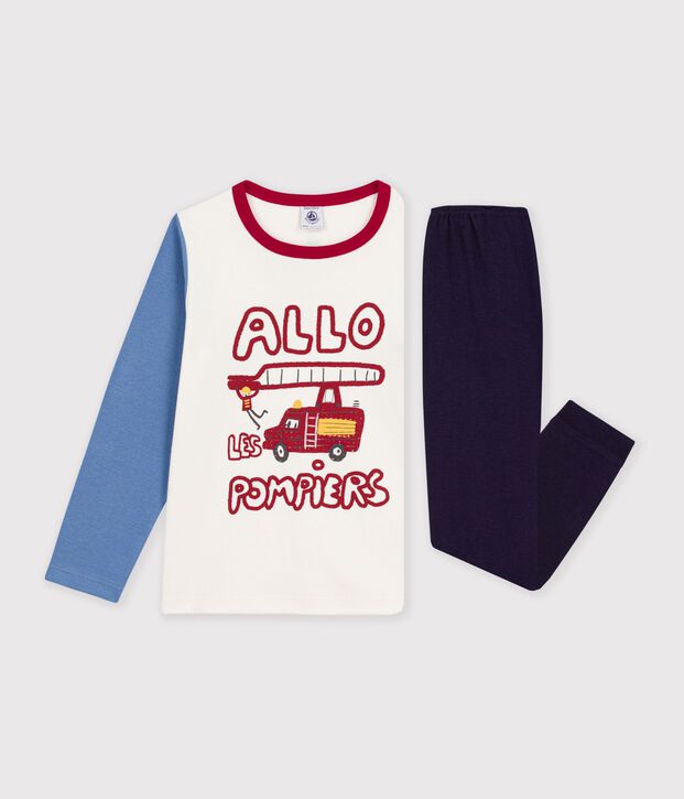 Pijama infantil de algod&oacute;n con estampado de bombero azul/multicolor