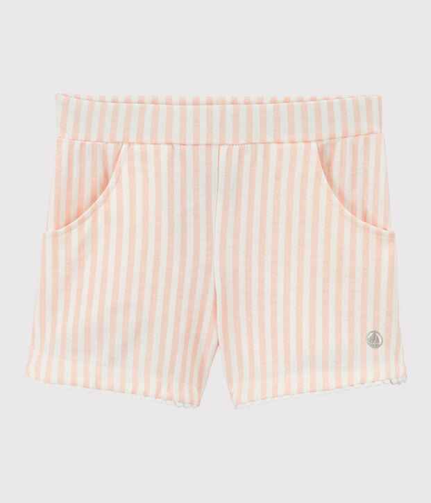 Pantal&oacute;n corto de punto de ni&ntilde;a rosa/blanco