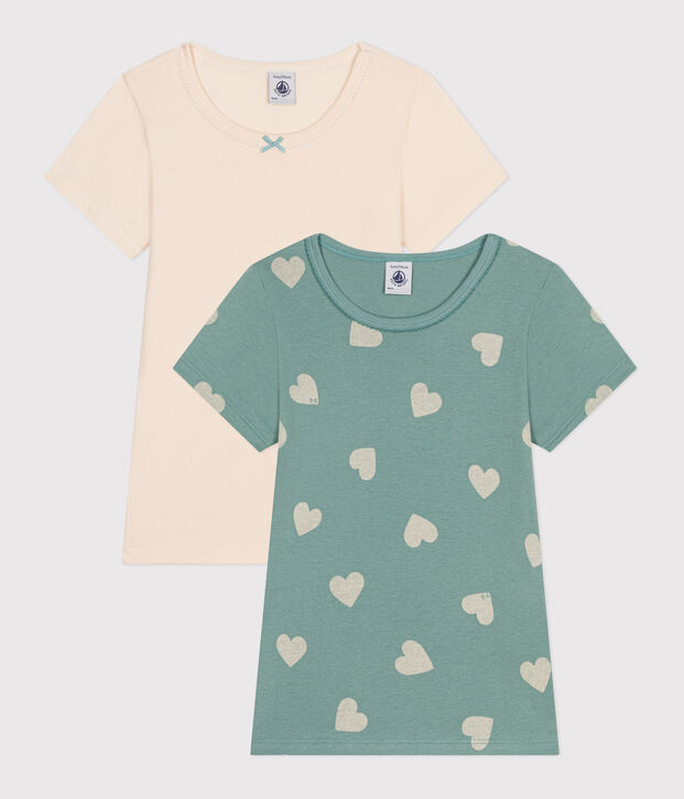 Juego de 2 camisetas infantiles de algod&oacute;n de manga corta con coraz&oacute;n multicolor