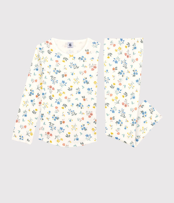 Pijama con flores de algodón de niña blanco MARSHMALLOW/blanco MULTICO