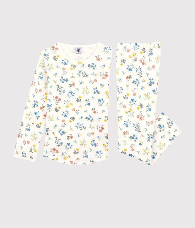 Pijama con flores de algod&oacute;n de ni&ntilde;a blanco/multicolor