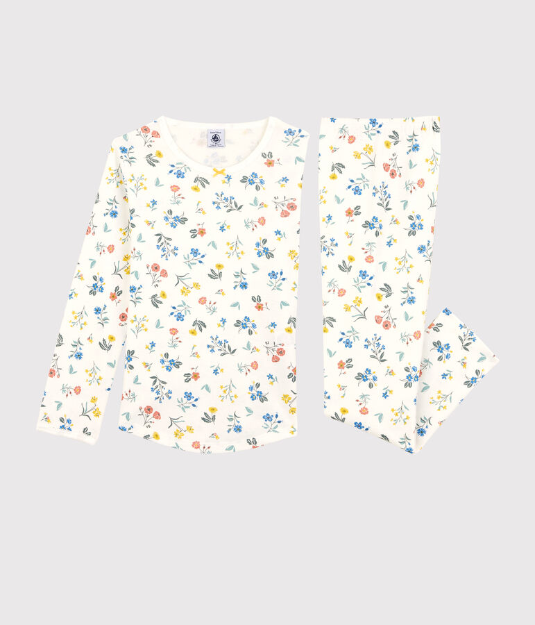 Pijama con flores de algod&oacute;n de ni&ntilde;a blanco/multicolor