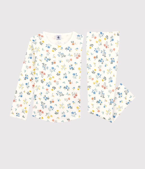 Pijama con flores de algodón de niña blanco MARSHMALLOW/blanco MULTICO