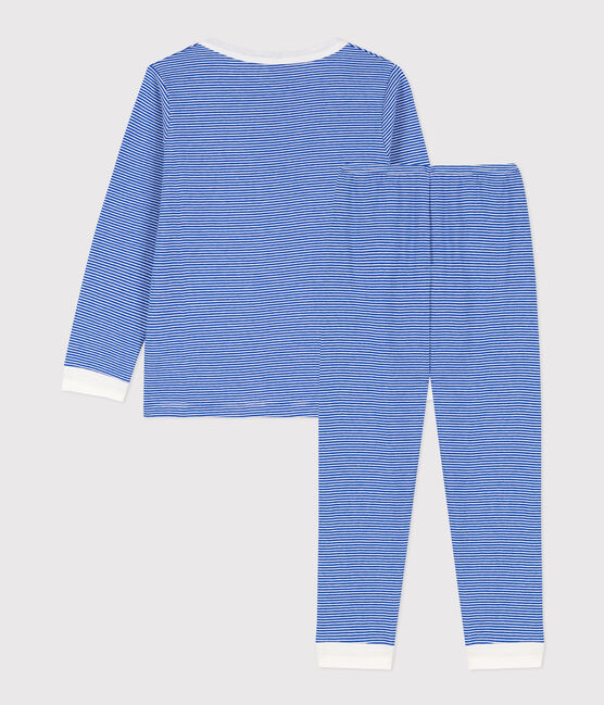 Pijama de algodón milrayas para niño/niña azul PERSE/blanco MARSHMALLOW