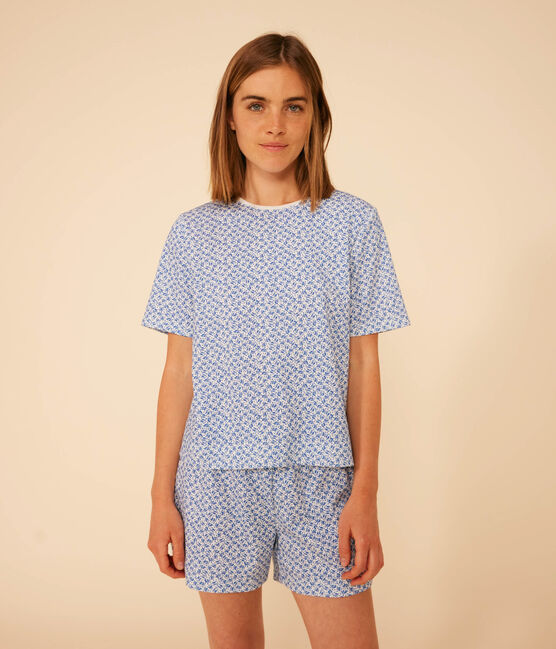 Pijama con pantalón corto y camiseta de algodón con motivo floral para mujer azul MARSHMALLOW/ INCOGNITO