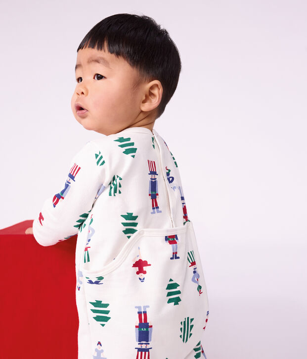 Pijama de mulet&oacute;n para beb&eacute; con abertura trasera y estampado de Navidad blanco/multicolor