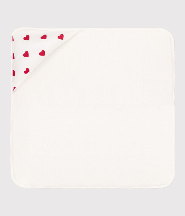Capa de ba&ntilde;o de algod&oacute;n con corazones blanco/rojo