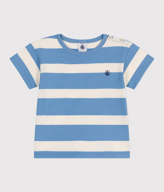 Camiseta de manga corta de algodón a rayas para bebé azul ALASKA/ AVALANCHE
