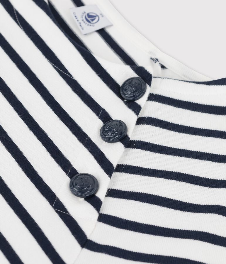 Jersey abotonado de algod&oacute;n de mujer blanco/azul