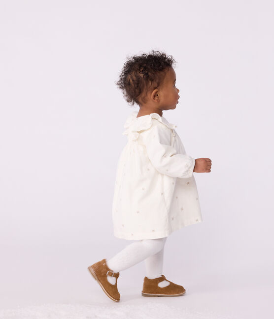 Vestido liso de pana de manga larga para bebé crudo MILK/ ARGENT