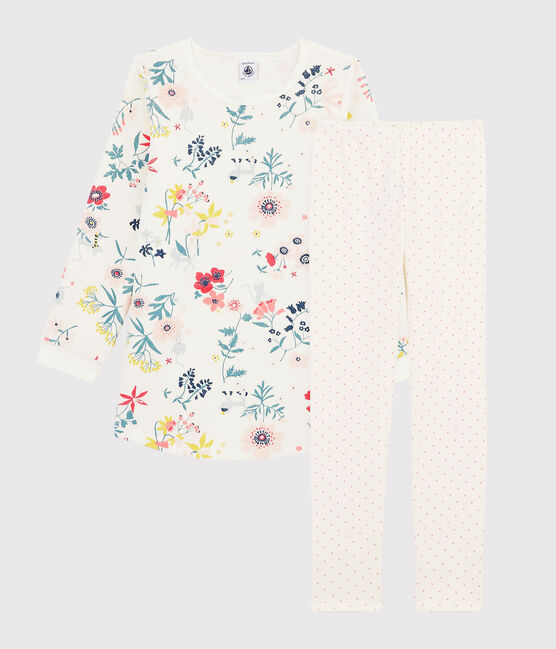 Camisón con flores de terciopelo con «leggings» para niña pequeña blanco MARSHMALLOW/blanco MULTICO