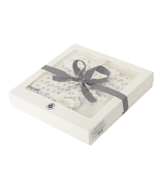 Estuche con toalla cuadrada de baño y patucos para bebé de BE y punto. blanco MARSHMALLOW/gris SCULPTURE/ MULTICO